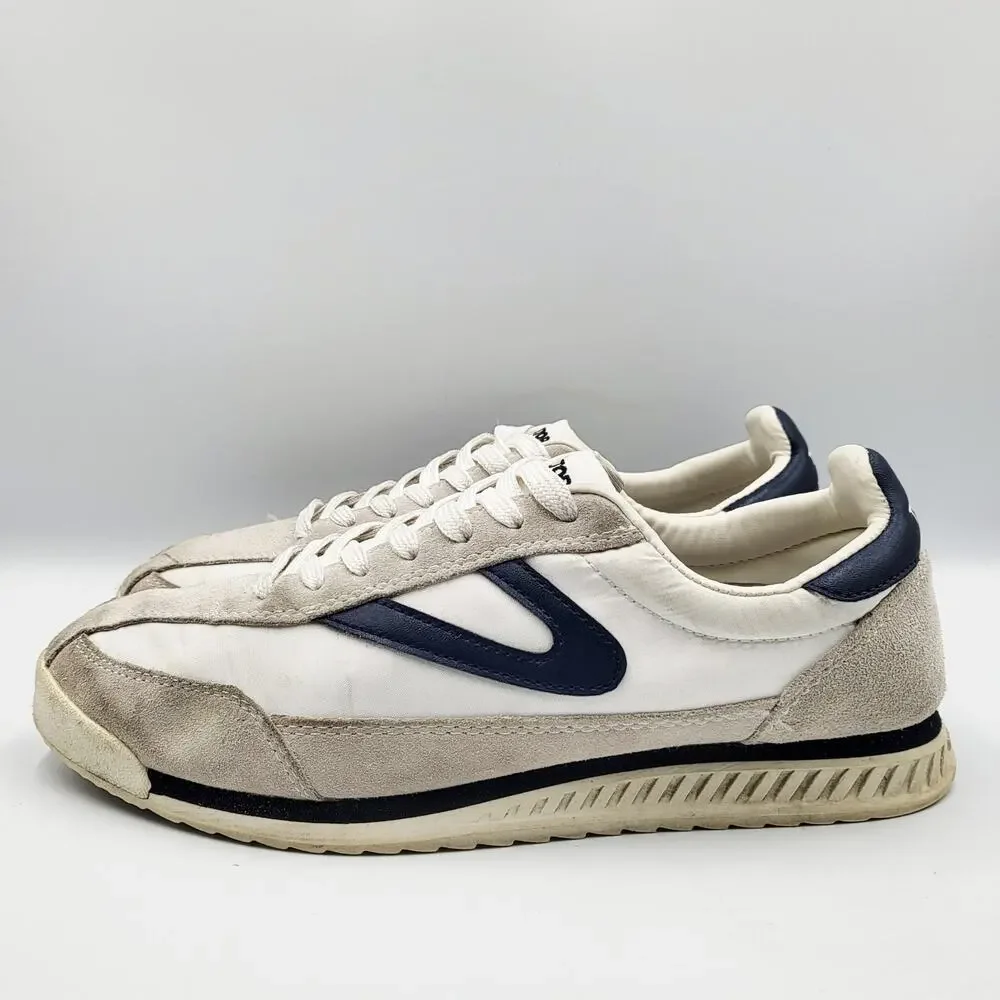 Tretorn Rawlins White & Blue Canvas Suede Leather Trim Sneakers Women's Size 8.5